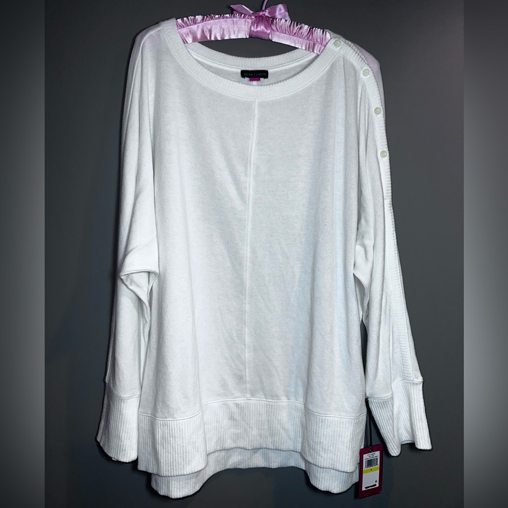 Vince Camuto Pearl Ivory Button Shoulder Fall Cozy Sweater Top M